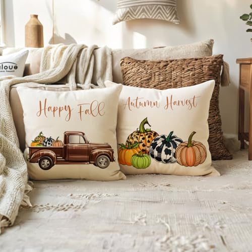 Coffee 2-Pack Fall Pumpkin Truck Throw Pillow Covers 18x18 Inches Farmhouse Decor