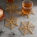 Halloween Coasters Set - Metal Spider Web Brass Drink Mats, 4 Pack