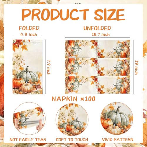 Fall Pumpkin Paper Napkins - Thanksgiving & Harvest Party Disposable Tableware
