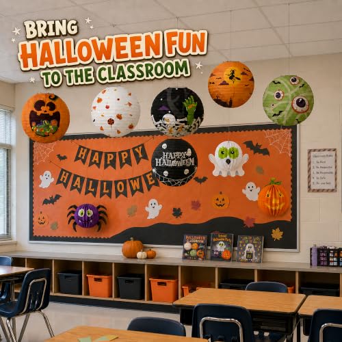 Halloween Paper Lanterns Set with 3D Shapes and Spooky Patterns - Indoor Outdoor Decor