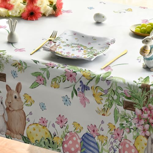 Easter Tablecloth 60 x 104 Inch Rectangular Pink Bunny Design - Durable Polyester
