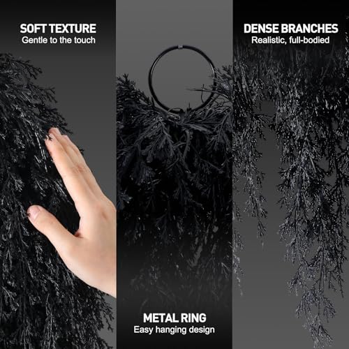 Black Halloween Cedar Wreath 20 Inch Artificial Seasonal Decoration for Front Door & Wall