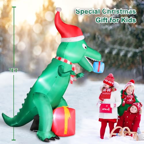 7ft Christmas Inflatable Dinosaur Yard Decoration with LED Lights