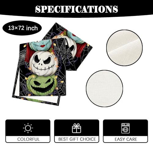 Halloween Table Runner 13x72 Inch Spooky Home Party Decor - Linen Fabric