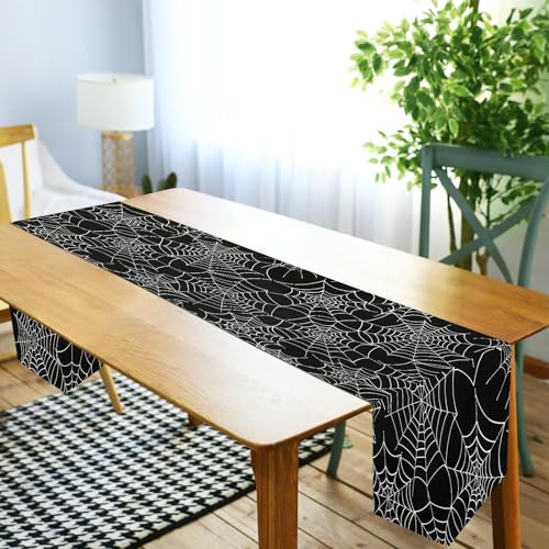 Double-Sided Halloween Spider Web Table Runner 18x72 Inches for Wedding & Party Decor