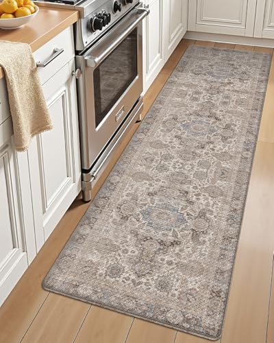 Anti-Fatigue Kitchen Floor Mat 24x59 Inch Cushioned Runner Rug Taupe & Blue