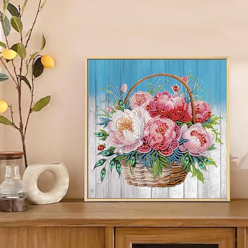 Diamond Art Kit for Adults 12x12 Inch Peony Flower Basket Special Shape