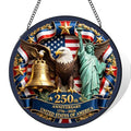 Stained Glass Window Hanging - USA Independence Suncatcher with American Flag Variation