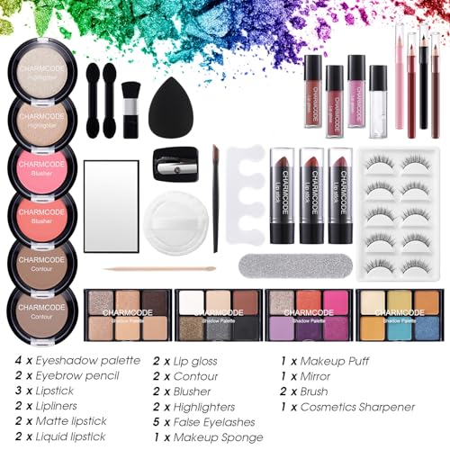 All-in-One Makeup Kit for Women with Eyeshadow, Lipstick, Blush, Highlighter & Accessories