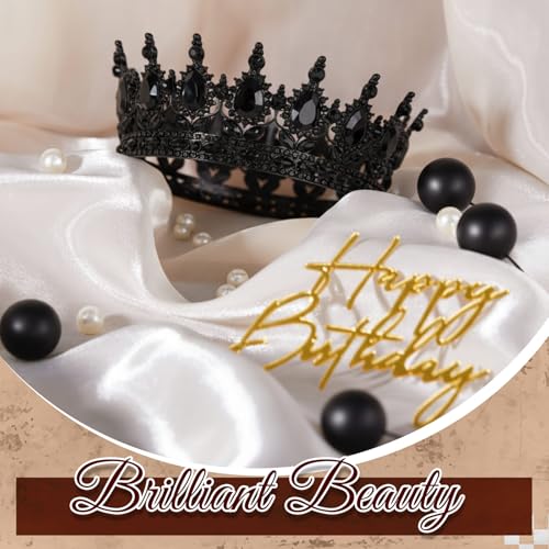 Black Queen Crown Cake Topper for Women - Gothic Party Decoration, 8 Pcs