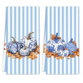 Blue Pumpkin Kitchen Towels Set of 2 - Chinoiserie Fall Dish Towels