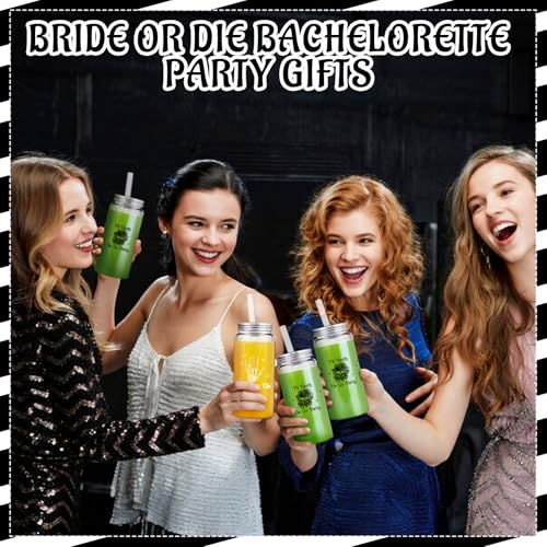 16 Pack Reusable Plastic Bachelorette Cups with Lids & Straws, 13.5 oz