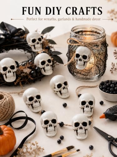 Mini Skull Halloween Decorations for Crafts & Party Decor - Set of 12