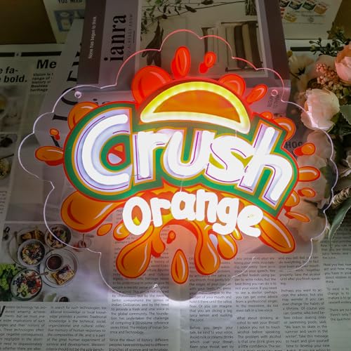 Crush Orange Neon Sign for Wall Decor - Juice Style LED Light, Dimmable, USB Powered, 12x11 Inch