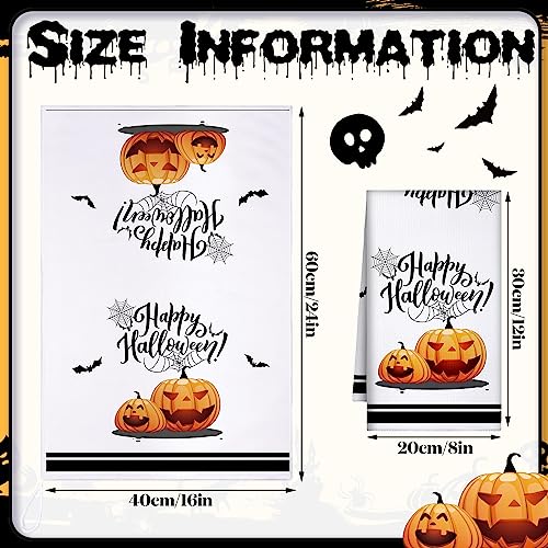 Halloween Kitchen Towels Set - 4 Pieces with Pumpkin Cat Bat Prints, Black and White