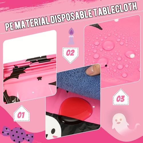 Pink Halloween Tablecloth Set - Ghost & Bat Party Decorations, Waterproof Plastic, 3 Pack