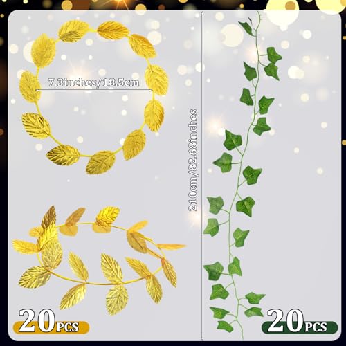 Greek Toga Party Decorations Set with Laurel Crowns & Faux Vines - 20 Pcs