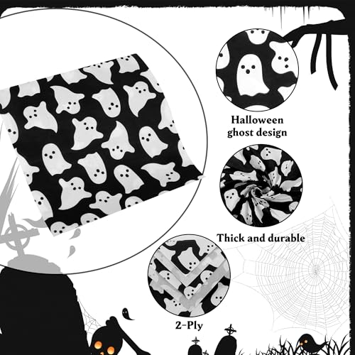 Halloween Ghost Paper Napkins - Black & White, 100 Pack, 6.5 Inch
