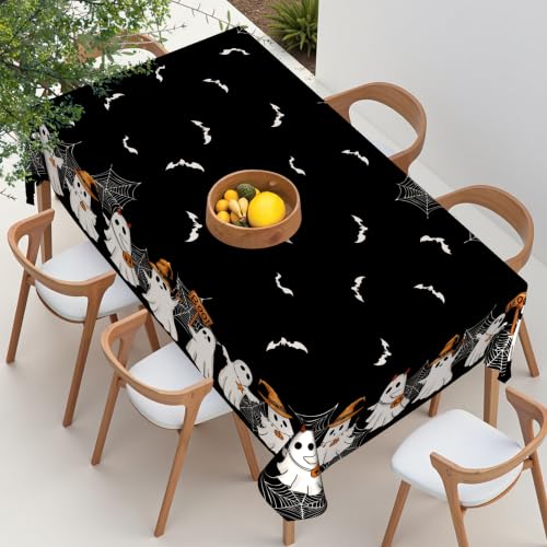 Halloween Tablecloth 60x84 Inch Rectangular Bat Spider Cobweb Ghost Reusable Washable Black Decor Variation of THIS listing