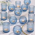 30 Pcs Blue Ribbed Glass Votive Candle Holders Set - Assorted Shapes for Home & Events