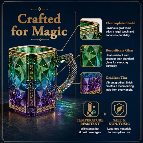 Celestial Zodiac Glass Mug - Scorpio Edition with Dragon Scale Handle - Green & Purple 8 oz Coffee Tea Cup