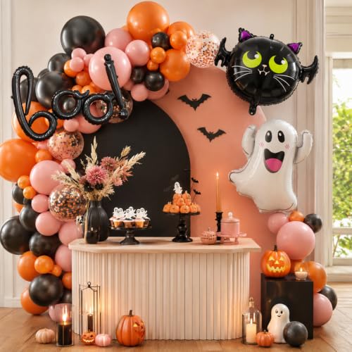 Halloween Balloon Arch Kit Dusty Pink Orange Black BOO Balloons - Variation of Dustypink-Orange-Black