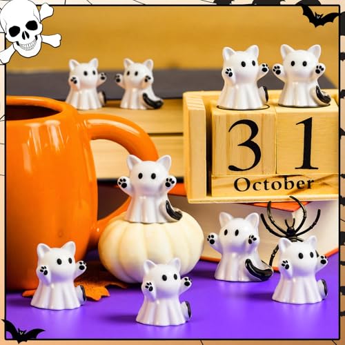 Mini Ghost Cat Figurines Set - 100 Pieces Halloween Decoration, Cat-Themed Resin Ornaments - Variation of THIS listing: Cat