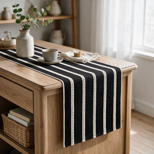 Farmhouse Black Dashed Stripe Table Runner - 12x36 Inch Seasonal Holiday Decor