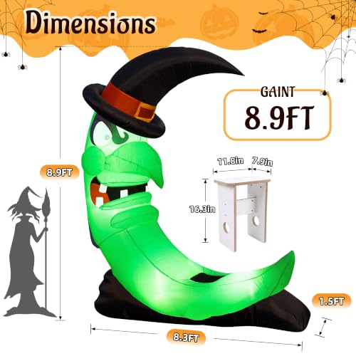 Green 8.9 FT Giant Halloween Inflatable Witch on Moon Outdoor Decorations