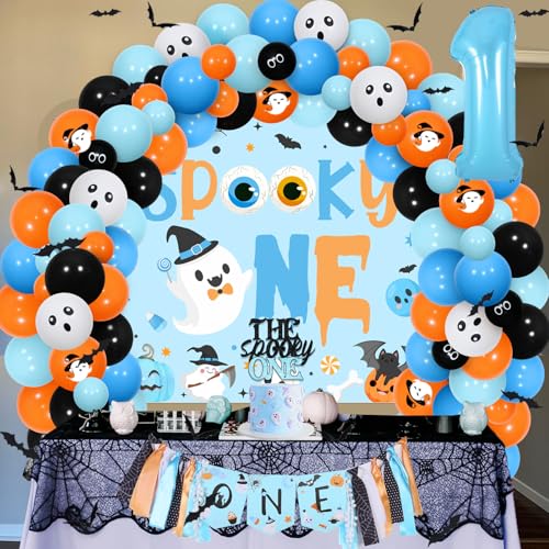 Halloween Spooky One Birthday Decorations Kit - 1st Boy Party Balloons Banner Backdrop