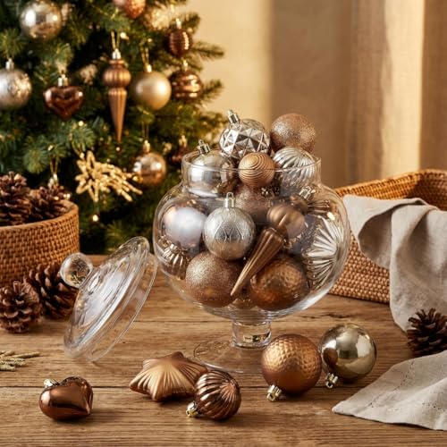 Christmas Tree Ornaments Set - Copper & Gold Holiday Decorations, Shatterproof, 60pcs - Valery Madelyn