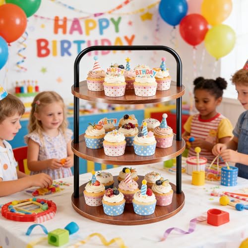 Brown Wooden Cupcake Stand 2 Pack, 3-Tier Dessert Tower for 50 Cupcakes