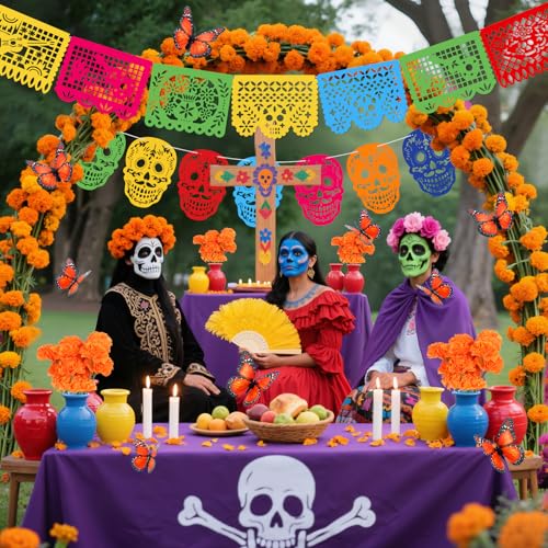 Day of the Dead Decor Set with Marigolds Banners Butterflies - 60 pcs