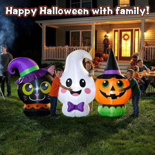 6FT Halloween Inflatable Pumpkin Ghost & Cat Outdoor Decorations with LED Lights - Yard & Garden Decor
