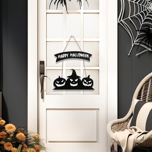 Halloween Pumpkin Wooden Door Sign Set - Happy Halloween Decor for Front Door