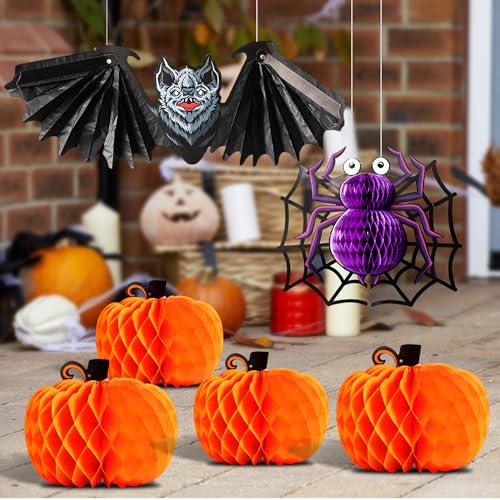 Halloween Honeycomb Centerpieces Pack of 6 - Bat, Spider & Pumpkin Decorations