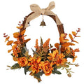 Artificial Fall Wreath with Orange Flowers, Bell & Bow for Front Door - Autumn Decor, Variation: Orange