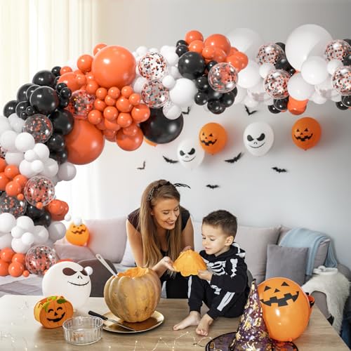 Black White Orange Balloon Arch Kit - 154pcs Halloween Birthday Decor - Variation: Black White Orange