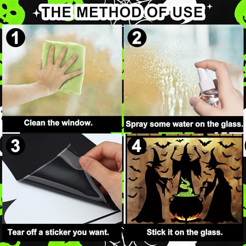 Halloween Witches Window Clings Set - Extra Large 3 Sheets, Reusable PVC Decor for Glass & Windows