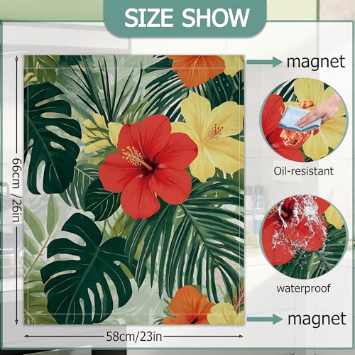 Tropical Flowers Magnetic Dishwasher Cover - Summer Palm Leaves Refrigerator Decor 23x26 Inch - Variation of This Listing