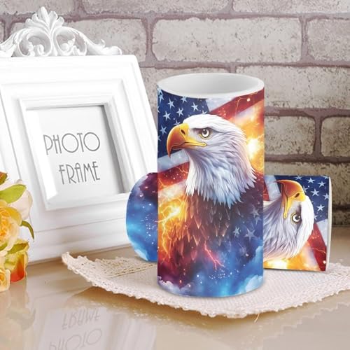 4th of July Indoor Flameless Candles with Eagle American Flag - Remote & Timer Set of 2