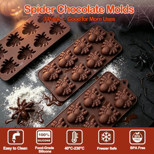 Halloween Chocolate & Candy Mold Set - Spider & Bat Silicone Molds, Brown Variation
