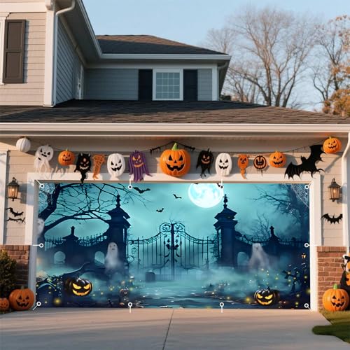 Halloween Garage Door Cover Decorations 7x16ft - Outdoor Party Banner - Variation of Halloween-1
