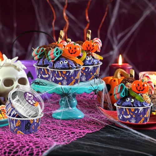 Purple Halloween Mini Cake Pans with Lids - 60 Pack 5oz Disposable Bakeware