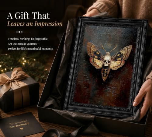 Skull Moth Canvas Wall Art - Framed Gothic Dark Decor 11 x 9 inches