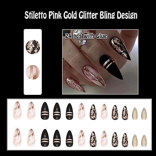 Short Black Stiletto Fake Nails - Press On Manicure for Women