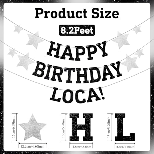 Pre-Strung Happy Birthday Loca Banner Vampire Theme Party Decorations - Black, 18th 21st 25th 30th
