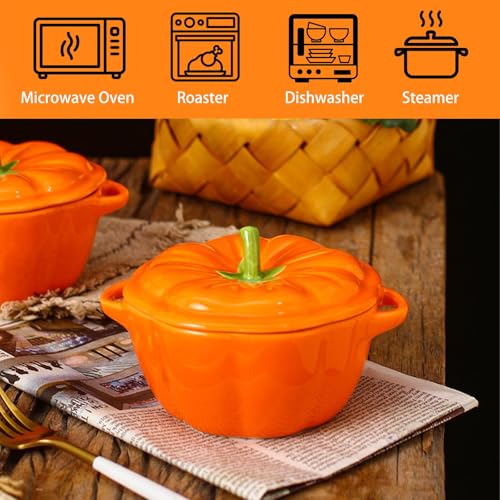 Ceramic Pumpkin Bowl with Lid - Orange, 1.26lb Halloween Decoration & Soup Bowl