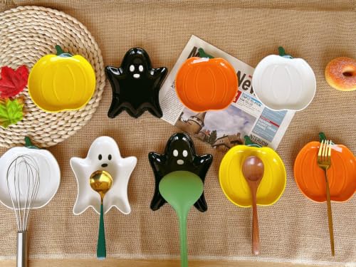 Ceramic Ghost Spoon Rest for Stove Top - Black Kitchen Utensil Holder