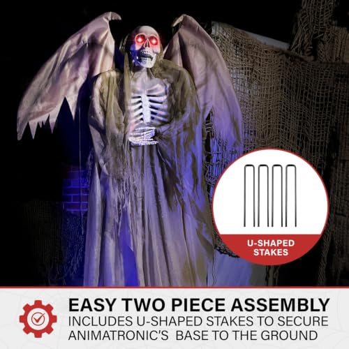 66-Inch Animated Reaper with Wings - Life-Size Halloween Animatronic for Indoor Outdoor Decor